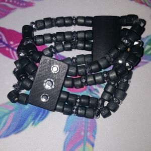 Black Wood and Clear Jeweled Bracelet